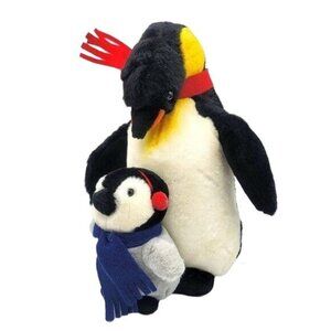 WishPets Penguin & Baby Plush 13" Scarf Earmuffs Winter Dapper #14019 Vintage
